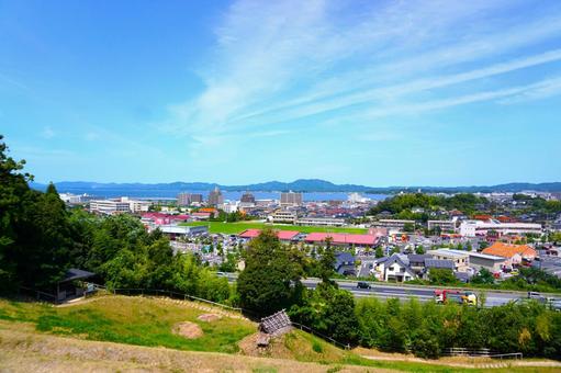 高台から見た島根県松江市内の全景1 建物,家,市内の写真素材