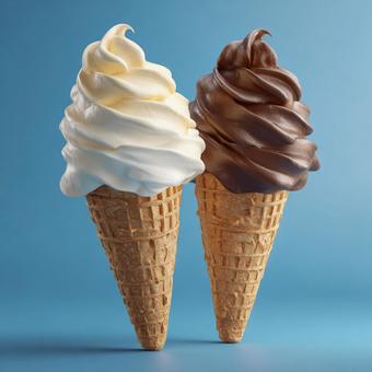 定番フレーバーのアイスクリームコーンの写真