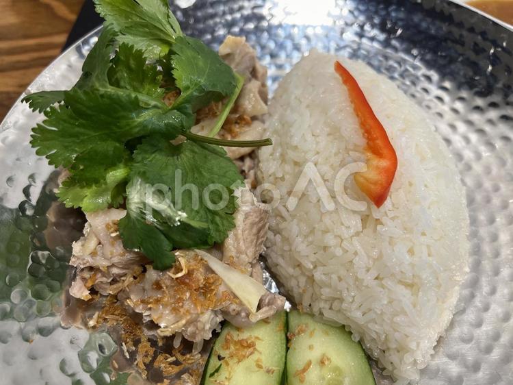 美味しそうなカオマンガイ・タイ料理・鶏肉 カオマンガイ,タイ料理,パクチーの写真素材