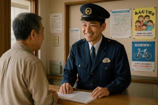警察官が交番で住民対応中の写真