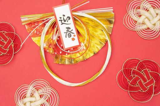 水引飾りと梅結びで彩る上品な新年素材 正月,迎春,新年の写真素材