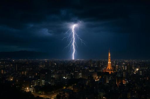 夜空を切り裂く稲妻 夜空を切り裂く稲妻の写真