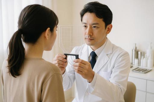 顔のバランスを確認する医師 顔のバランスを確認する医師の写真