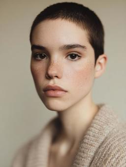 ショートカットの女性のポートレート ショートカットの女性のポートレートの写真