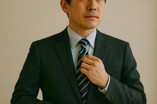 出勤前のネクタイ調整 出勤前のネクタイ調整の写真
