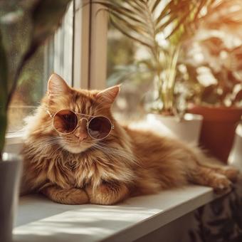 日向ぼっこを楽しむクールな猫の写真