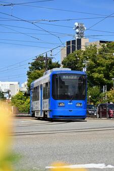 富山城と路面電車 城,青空,天守閣の写真素材