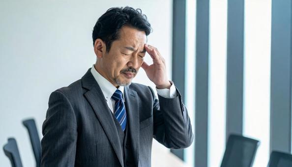 ビジネスイメージ　うつむき悩む男性の写真