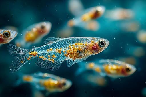 生命の神秘:透明な稚魚のクローズアップ 生命の神秘:透明な稚魚のクローズアップの写真