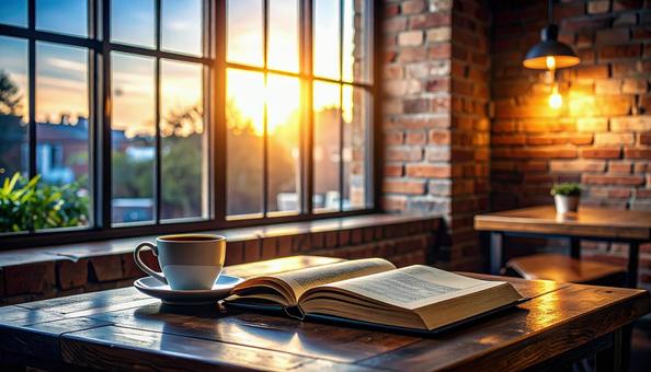 インダストリアルなカフェで読書とコーヒー インダストリアルなカフェで読書とコーヒーの写真
