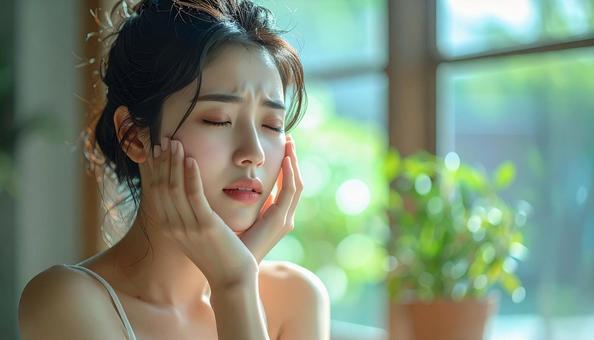 肌の悩みを抱える若い女性の写真