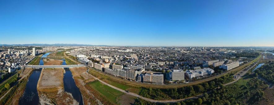 府中市と多摩川河川敷 府中市,都市,都市風景の写真素材