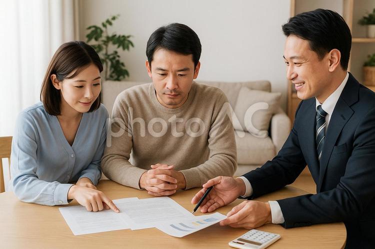 住宅ローンの相談をする夫婦とFP 住宅ローン,相談,夫婦の写真素材