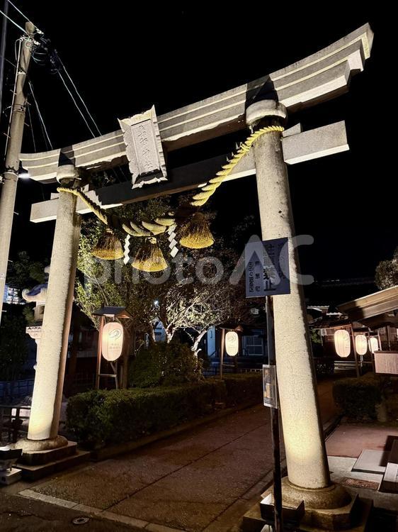 夜のあわら市　薬師神社 あわら市,夜景,庭の写真素材