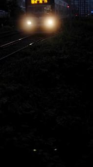 雨の夜を走ってく広島電鉄宮島口行き 雨の夜を走ってく広島電鉄宮島口行き 雨,光,反射の写真素材