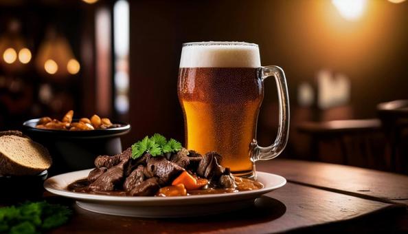 生ビールとビーフシチュー ビーフシチュー,シチュー,ビールの写真素材