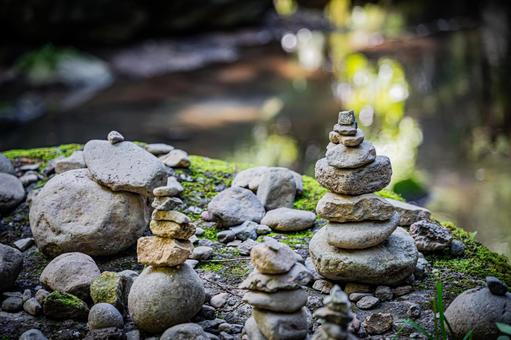 川原の小石の積み上げ 小石,積み上げ,積むの写真素材