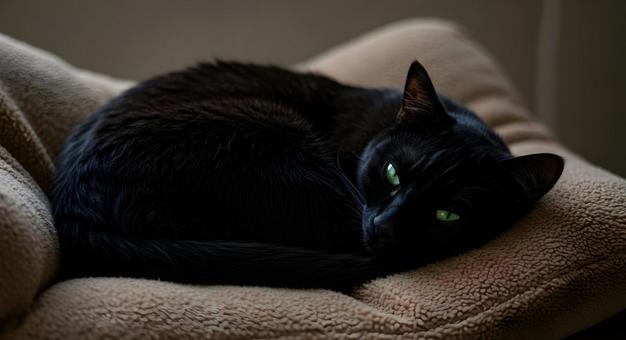 ソファでくつろぐ黒猫 ソファでくつろぐ黒猫の写真