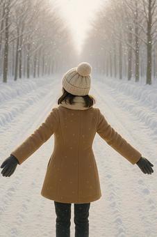 雪景色に佇む少女 雪景色に佇む少女の写真
