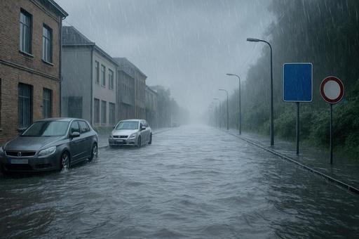 冠水した道 冠水した道の写真