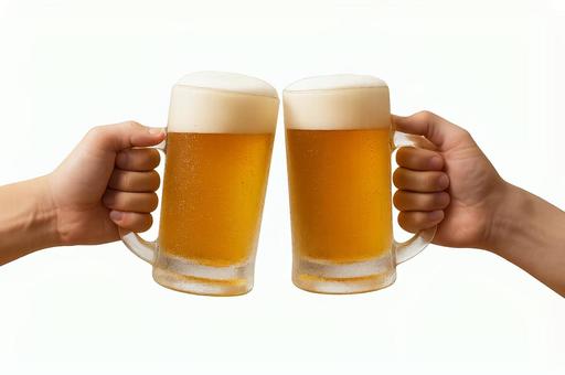 ビールジョッキで乾杯　背景透過の写真