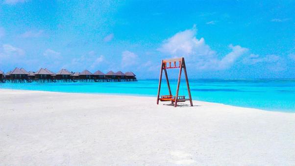 モルディブのビーチ 28 ブランコ,ビーチ,海の写真素材