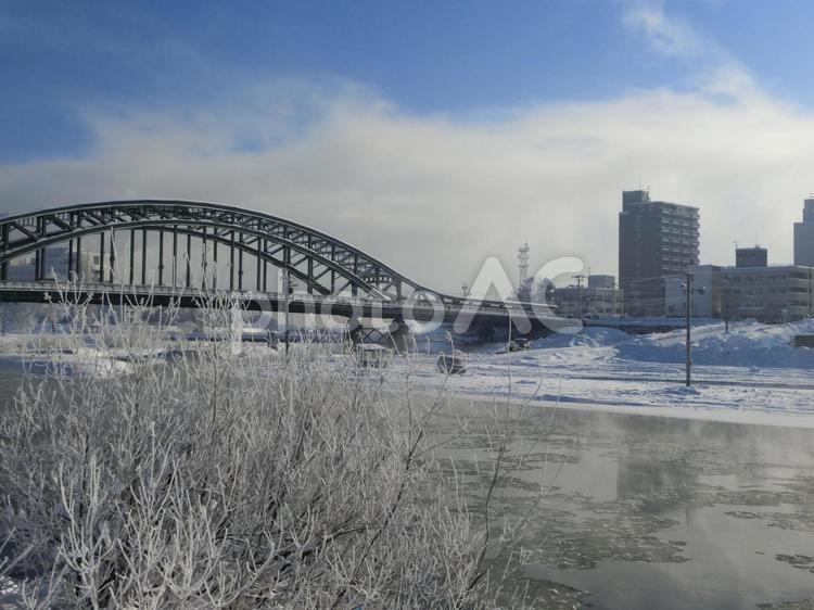 橋 冬,雪,旭川市の写真素材