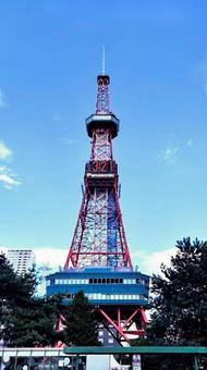 The contrast between the blue sky, clouds and TV tower, JPG