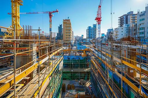 Scaffolding and cranes for redevelopment building construction, re-development, construction, building, JPG