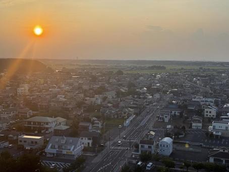 大洗から県庁方面 大洗から県庁方面 夕日,夕焼け,街並みの写真素材