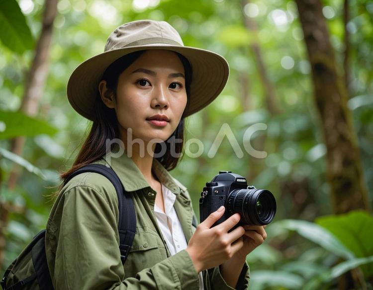 熱帯雨林・ジャングルを調査する生物学者 学者,ジャングル,熱帯雨林の写真素材