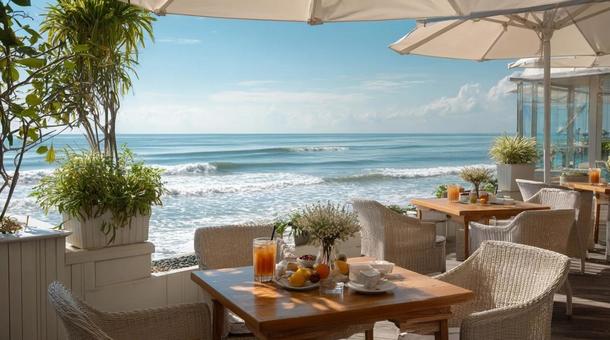 おしゃれな海沿いのカフェ おしゃれな海沿いのカフェの写真
