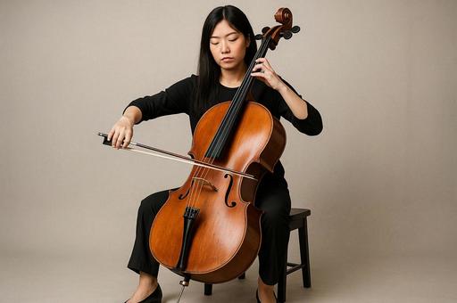 チェロを演奏する女性チェリスト チェロを演奏する女性チェリストの写真