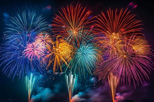 色とりどりの花火が輝く夏の夜 色とりどりの花火が輝く夏の夜の写真