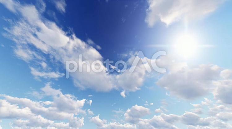 大自然　草原　海　太陽　青空 風景,自然,空の写真素材