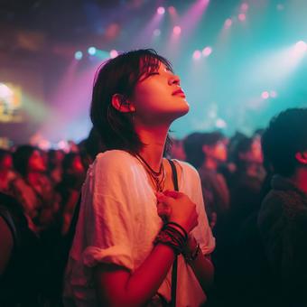 推しに夢中、祈りを捧げるファン 推しに夢中、祈りを捧げるファンの写真