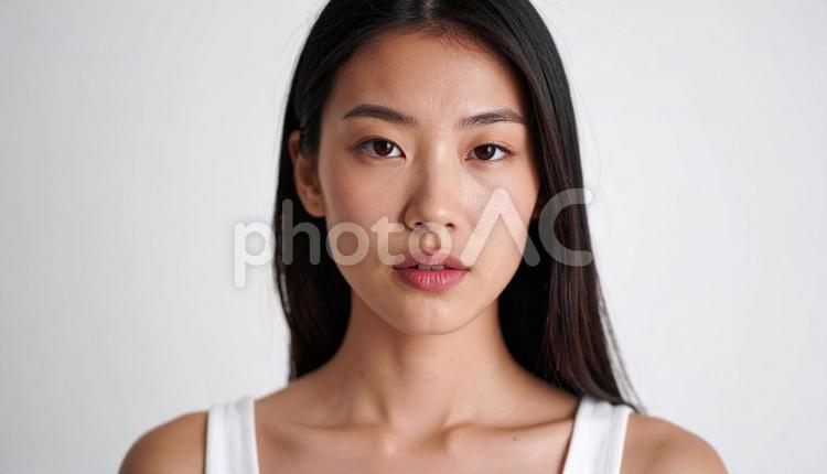 白いタンクトップを着た女性のポートレート 人物,女性,20代の写真素材