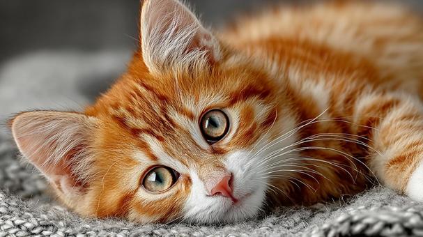寝転がる茶トラの猫 寝転がる茶トラの猫の写真