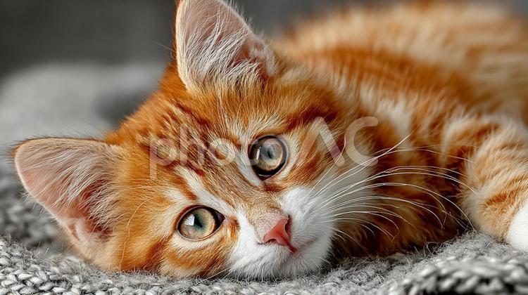 寝転がる茶トラの猫 猫,哺乳類,ほ乳類の写真素材