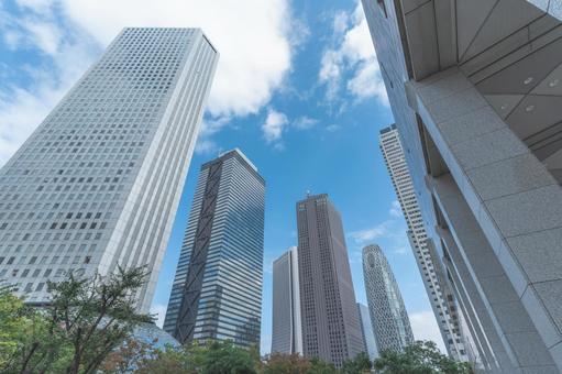 西新宿の高層ビル群と青空 西新宿,高層ビル,青空の写真素材