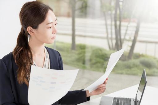 Woman creating materials, female, business, computer, JPG