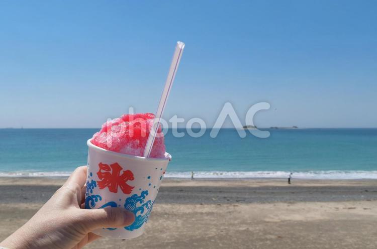 かき氷と海 日本,氷水,海の写真素材