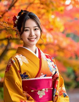 秋・もみじと和装の彼女 秋・もみじと和装の彼女の写真