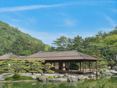 栗林公園の掬月亭 栗林公園,池,日本庭園の写真素材