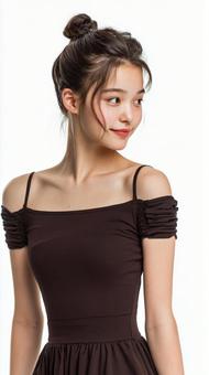 茶色のドレスを着た少女 茶色のドレスを着た少女の写真