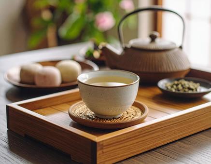 和風の茶と茶器の写真
