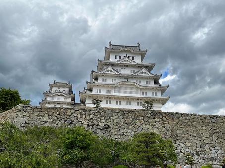 曇天の元の姫路城 曇天の元の姫路城 雲,城,姫路城の写真素材