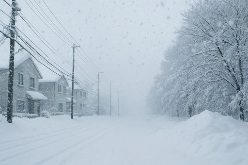 大雪で覆われた住宅街の風景・吹雪・積雪 大雪で覆われた住宅街の風景・吹雪・積雪の写真