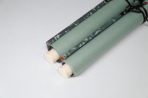 淡い緑色の掛軸のクローズアップ 掛軸,巻物,和風の写真素材