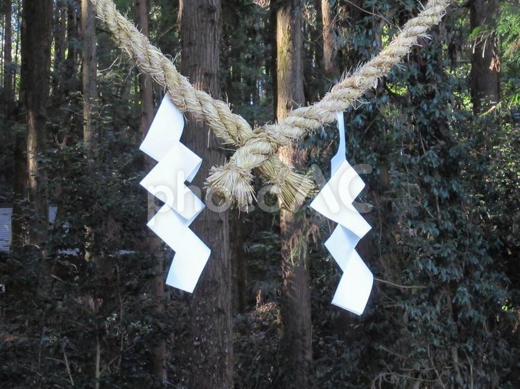 人里離れた神社のしめ縄と幣束 しめ縄,幣束,神社の写真素材